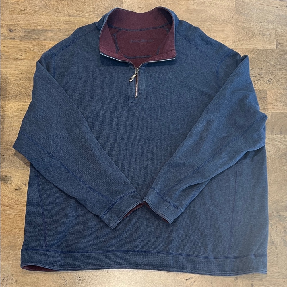 Tommy Bahama Navy and Burgundy Reversible Zip-Up Sweater